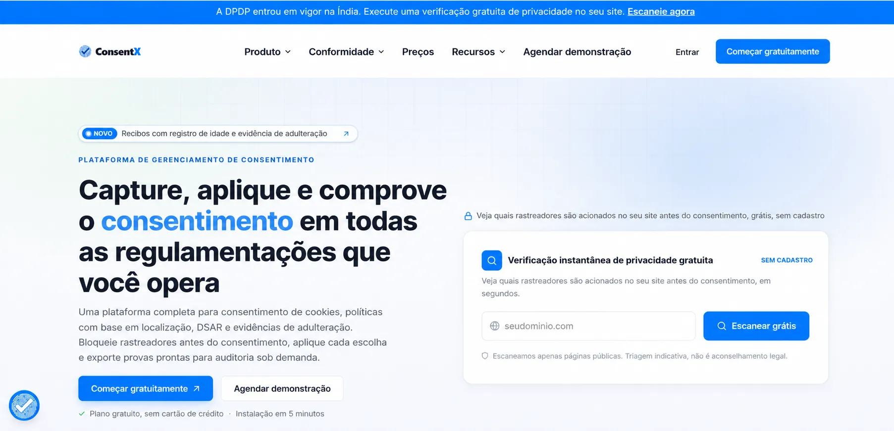 Plataforma de gestão de consentimento ConsentX